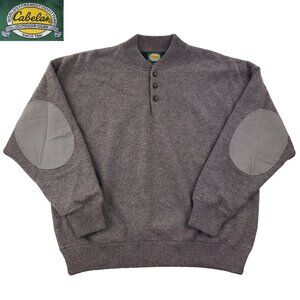 Cabelas Vintage Windstopper Sweater Lined Wool Blend Elbow Patches 1/4 Button XL